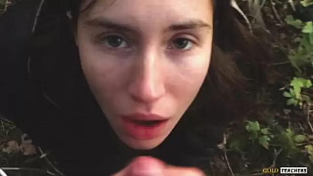 A village girl sucks a guy in the Russian woods